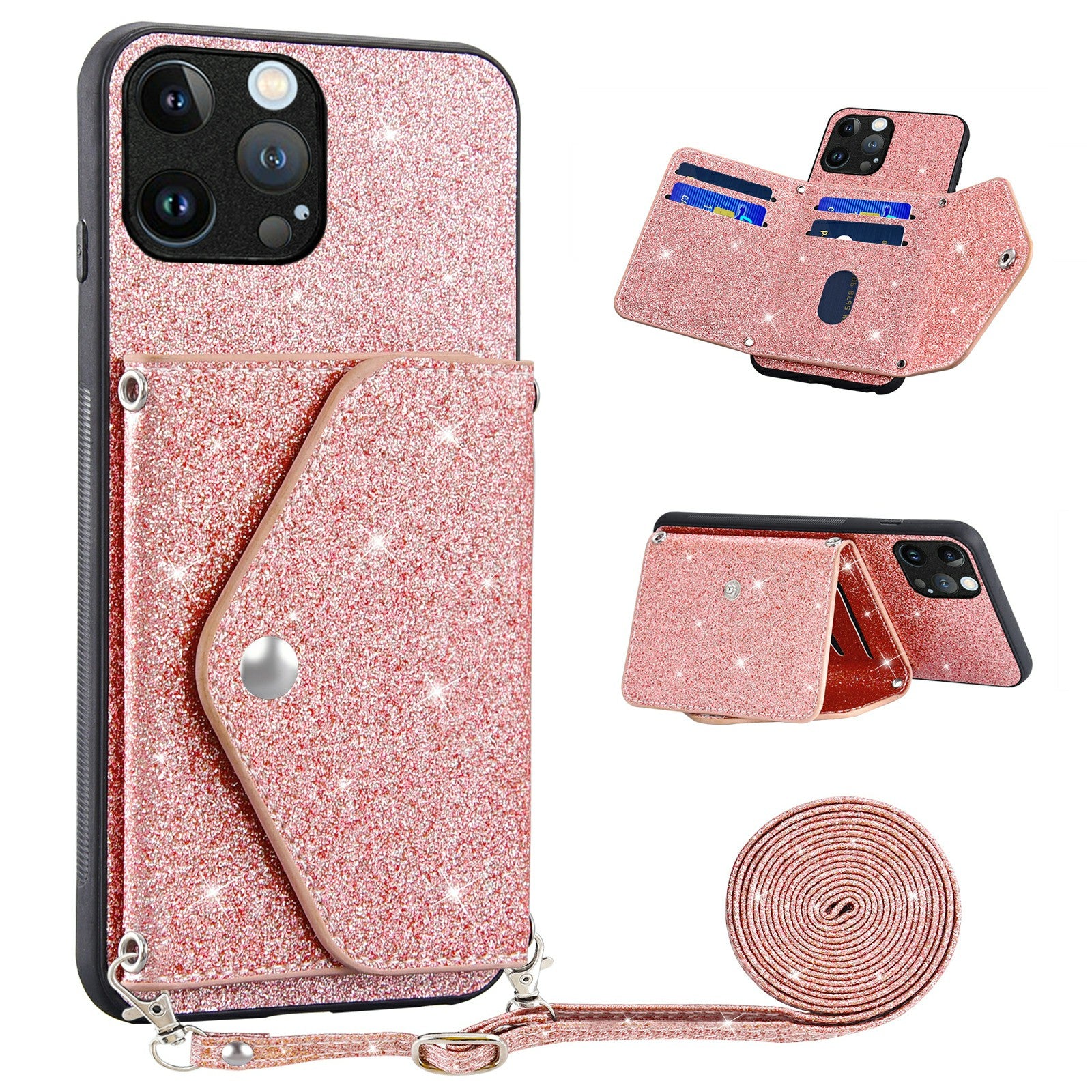 Trojúhelníkové pouzdro na kartu pro iPhone 13 Pro 6,1 palcový stojánek proti pádu z PU kůže TPU kryt telefonu Trojúhelníkové pouzdro na kartu pro iPhone 13 Pro 6,1 palcový stojánek proti pádu z PU kůže TPU kryt telefonu